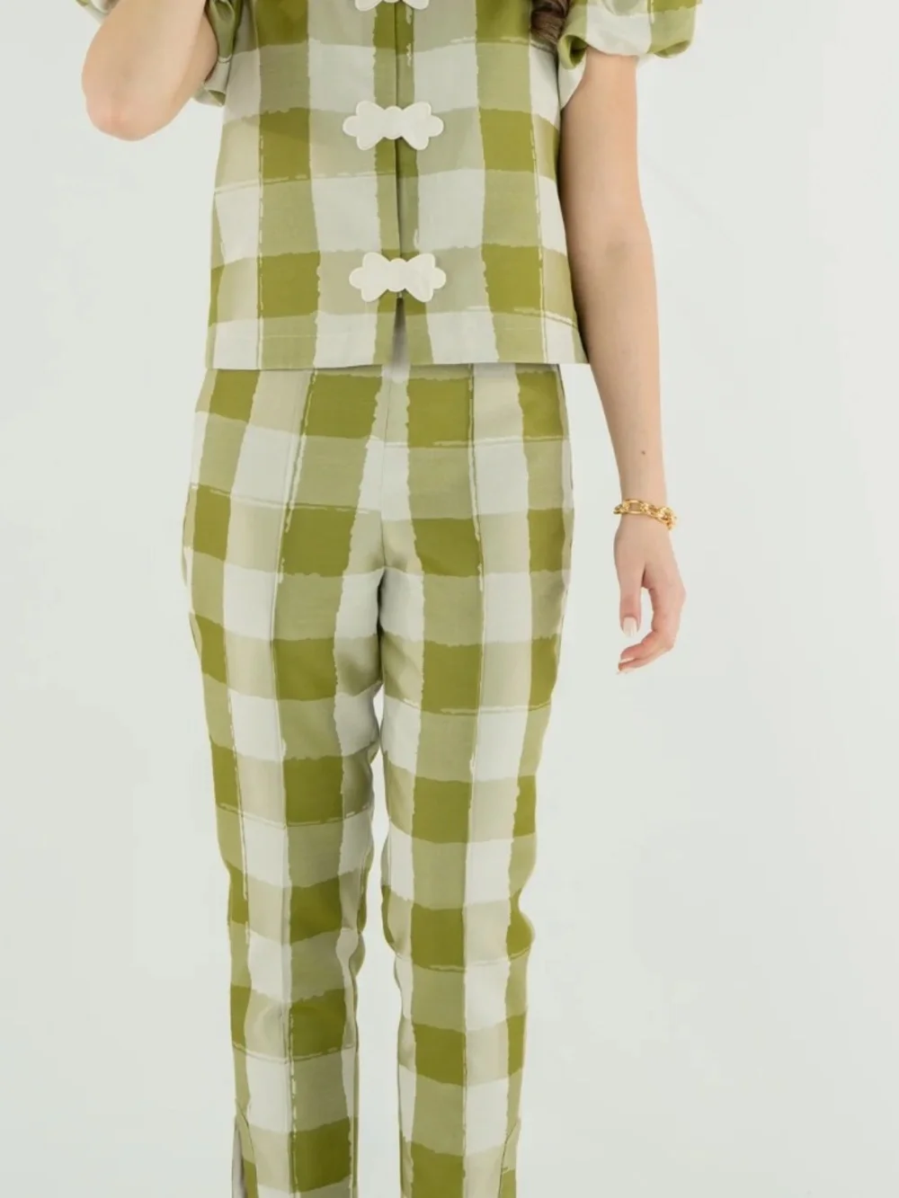 NEW EMILY MCCARTHY high waisted slim pants in gingham